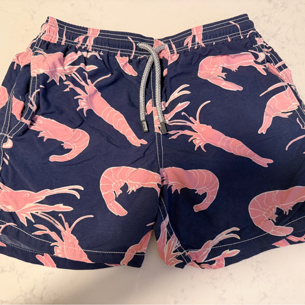 Vilebrequin Blue Shorts with Pink Shrimp Design